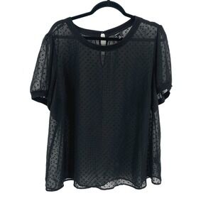 Sheer‎ Black Polka Dot Mesh Top 2 Torrid Gothic Romantic Puff Sleeve Night Out